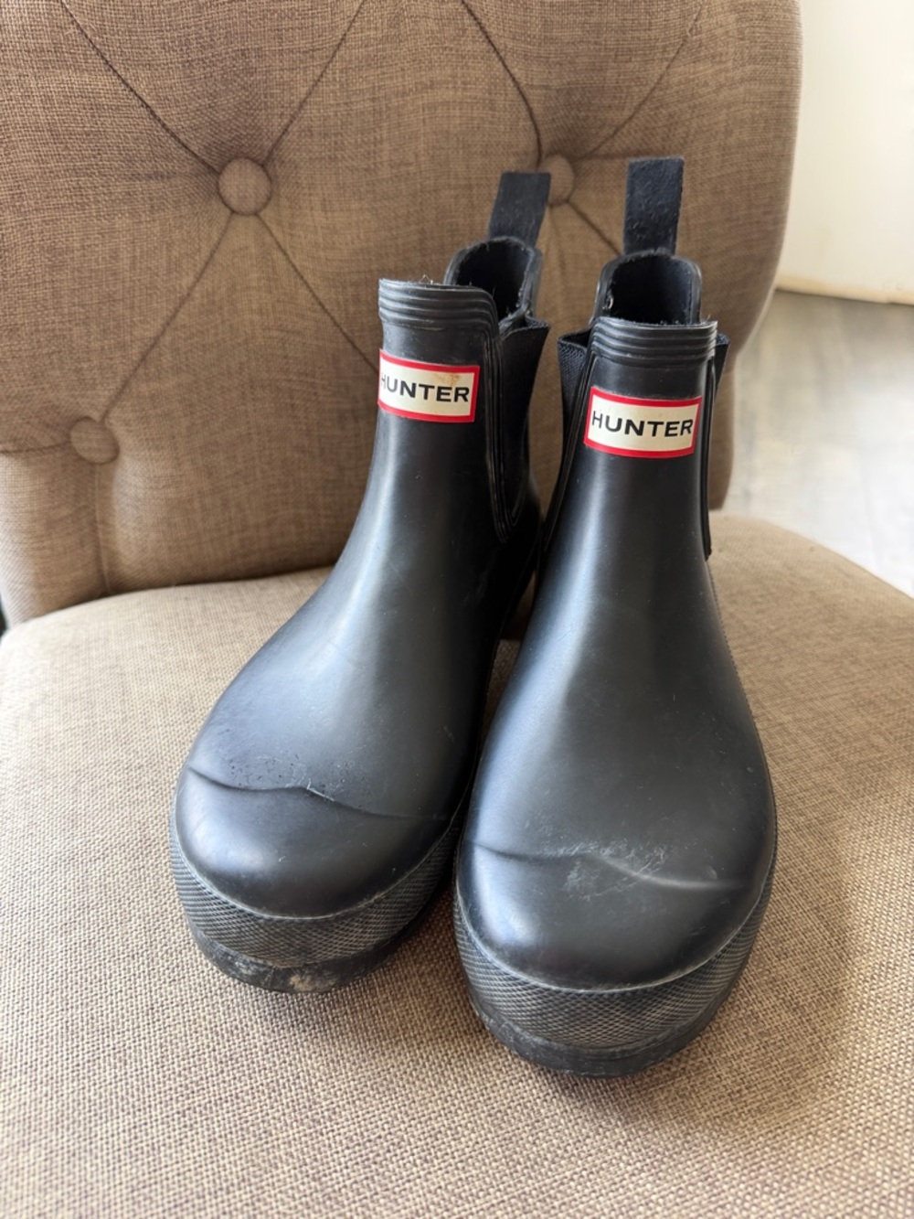 Hunter Black Chelsea Platform Rain Boots